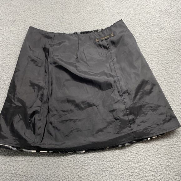 Zara Mini Skirt Womens Small Black White A-Line Skater Sparkle Textured Party - Picture 9 of 11